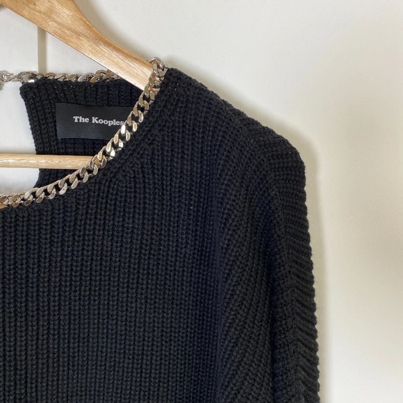 The Kooples Chain Embellished Cropped Cotton Sweater Jumper Black Size 3 - Picture 2 of 14